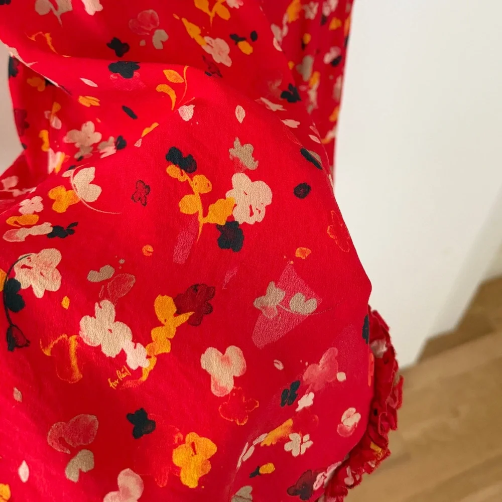 Realisation Juliet Rouge Red Silk Floral Midi Dress Size XS - Picture 11 of 12